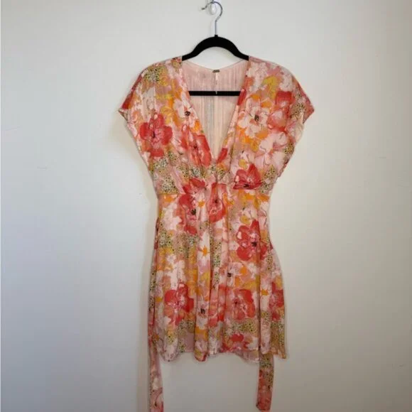 Free People Freddy Tie-side Mini Dress in Multi Floral Size XS - Picture 6 of 10